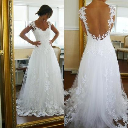 Sexy Sheer Back Wedding Dress, Lace Wedding Dress,..