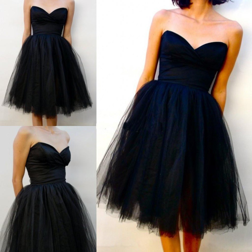 Vintage Little Black Dresses, 2015 Cute Sweetheart Graduation Party Dresses ,homecoming Dresses, A Line Tulle Dresses , Custom Made Wedding Party